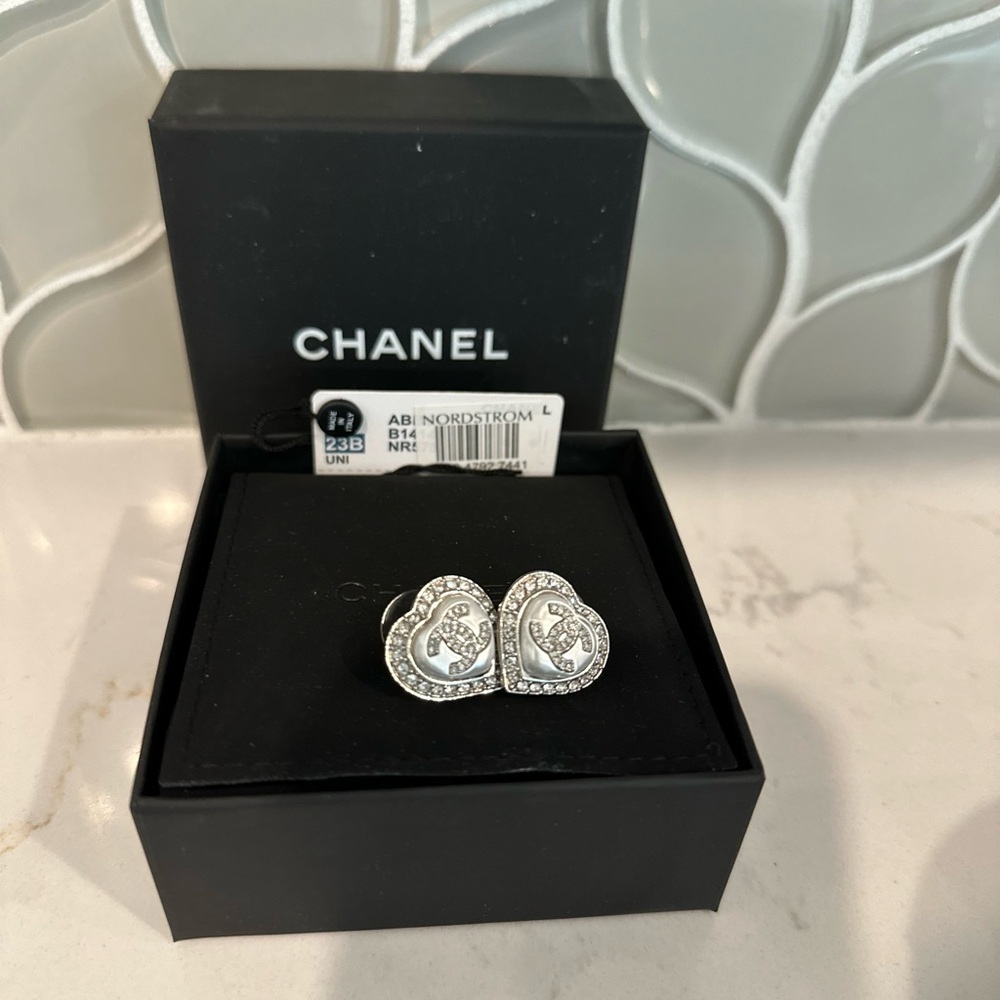 Chanel Silver Heart Earrings